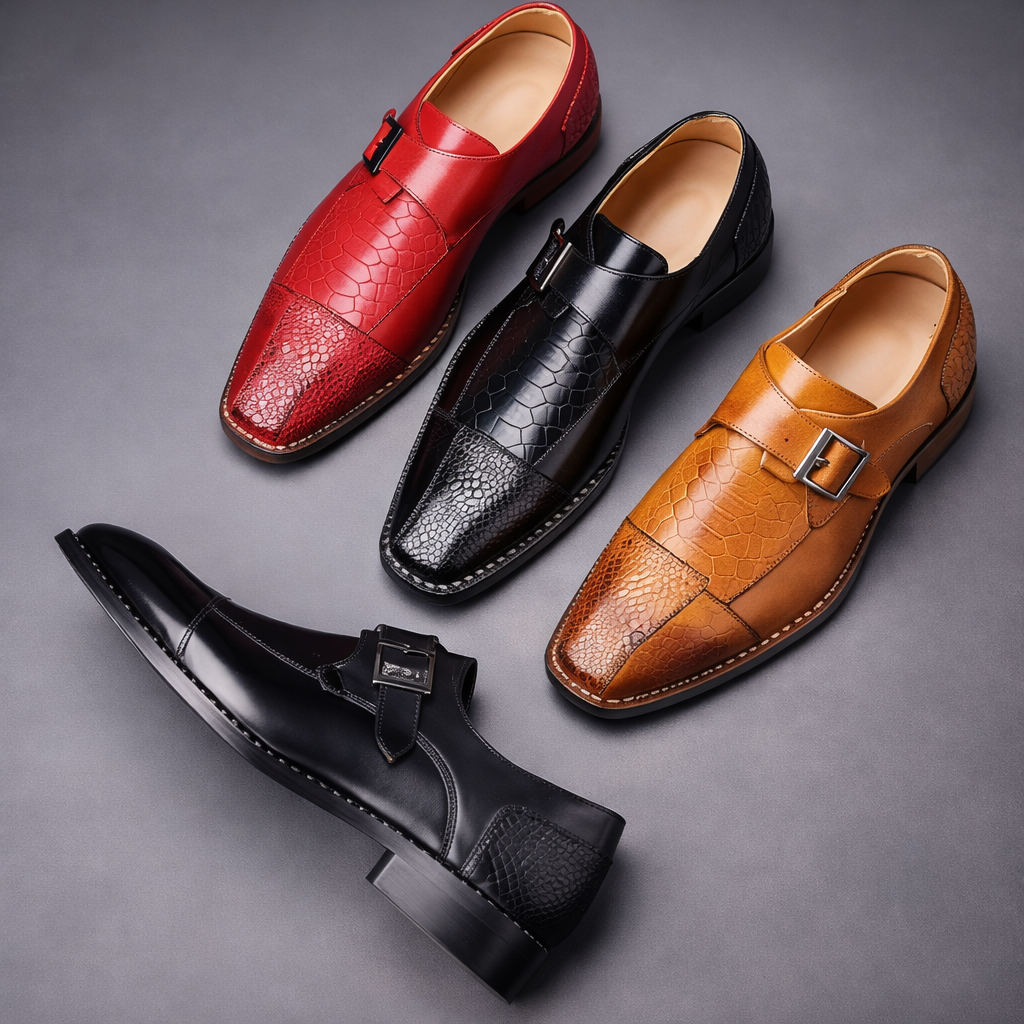 Men's Crocodile-Embossed Leather Monk Strap Shoes | Refined All-Day Comfort Fit 4