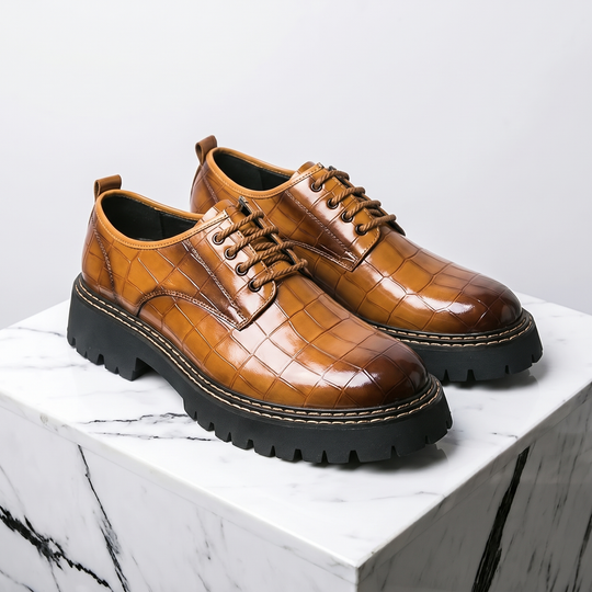 Men's Crocodile-Embossed Leather Oxford Shoes | Bold Contemporary Power Dressing 0