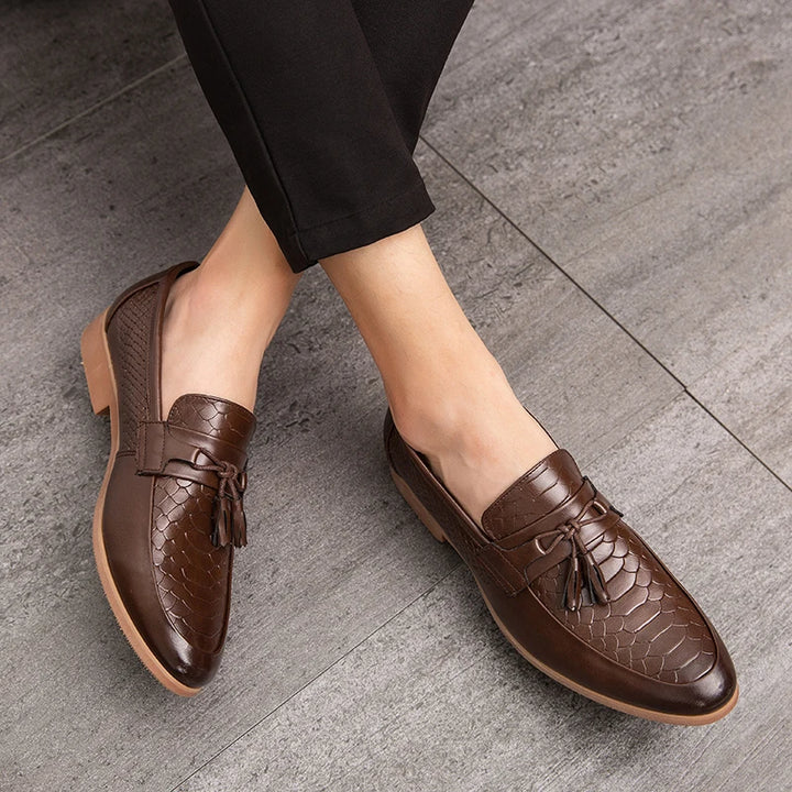 Men's Crocodile Print Leather Loafers | Stylish Slip-On Casual Shoes