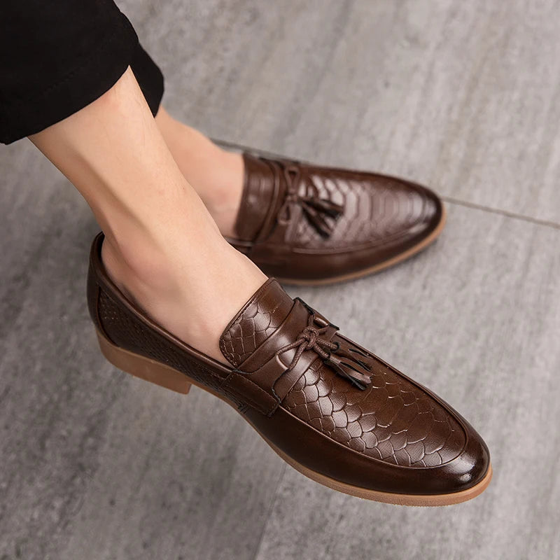 Men's Crocodile Print Leather Loafers | Stylish Slip-On Casual Shoes