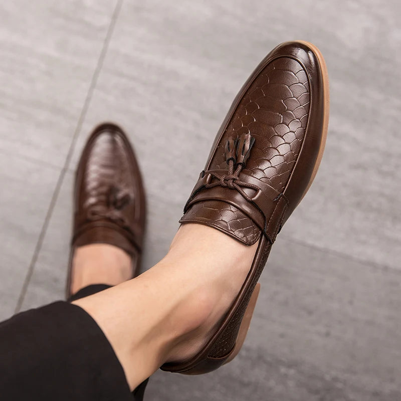 Men's Crocodile Print Leather Loafers | Stylish Slip-On Casual Shoes