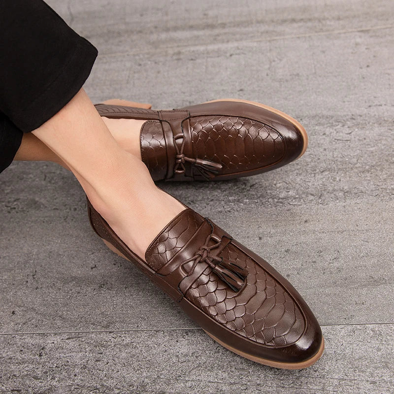 Men's Crocodile Print Leather Loafers | Stylish Slip-On Casual Shoes