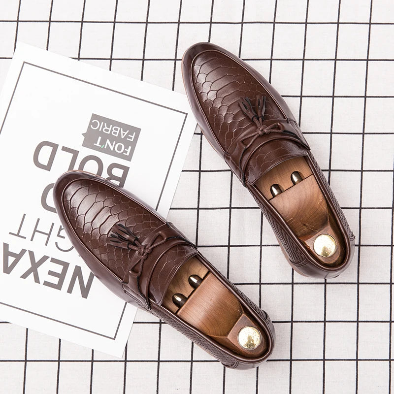 Men's Crocodile Print Leather Loafers | Stylish Slip-On Casual Shoes