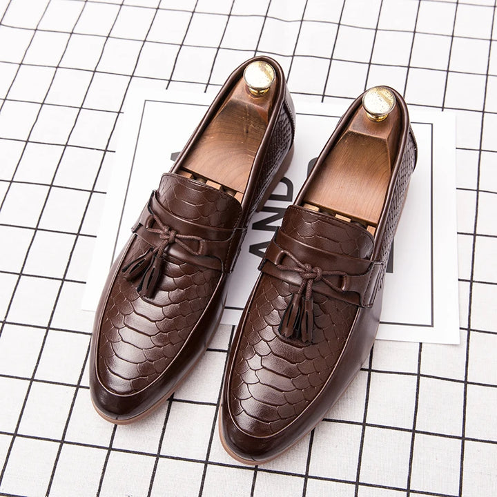 Men's Crocodile Print Leather Loafers | Stylish Slip-On Casual Shoes