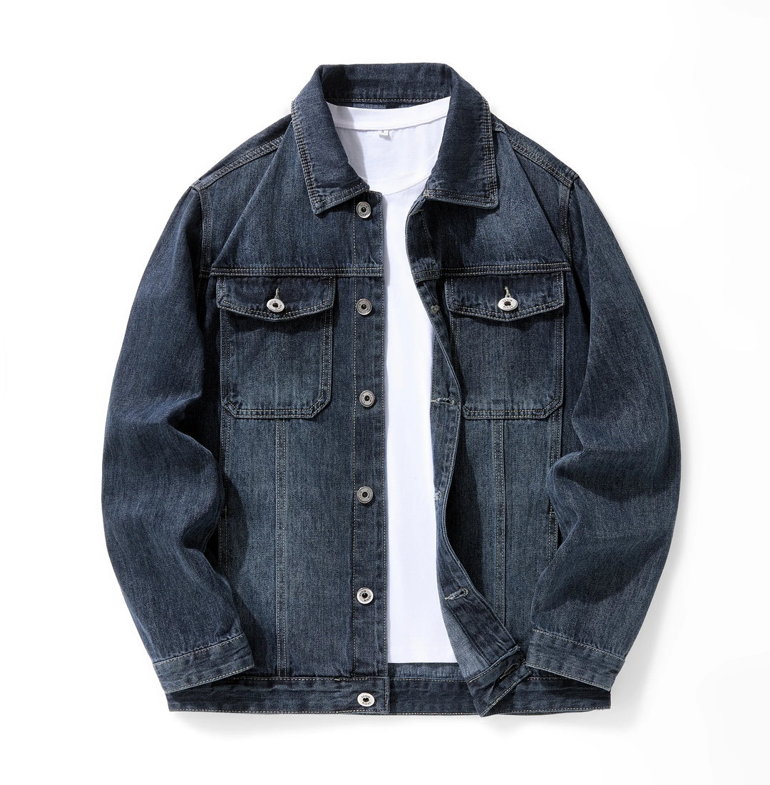 Men's durable denim jacket with button closure and chest pockets