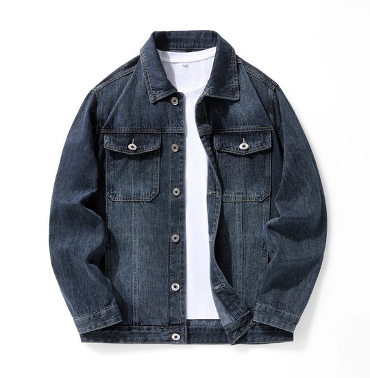 Men's durable denim jacket with button closure and chest pockets