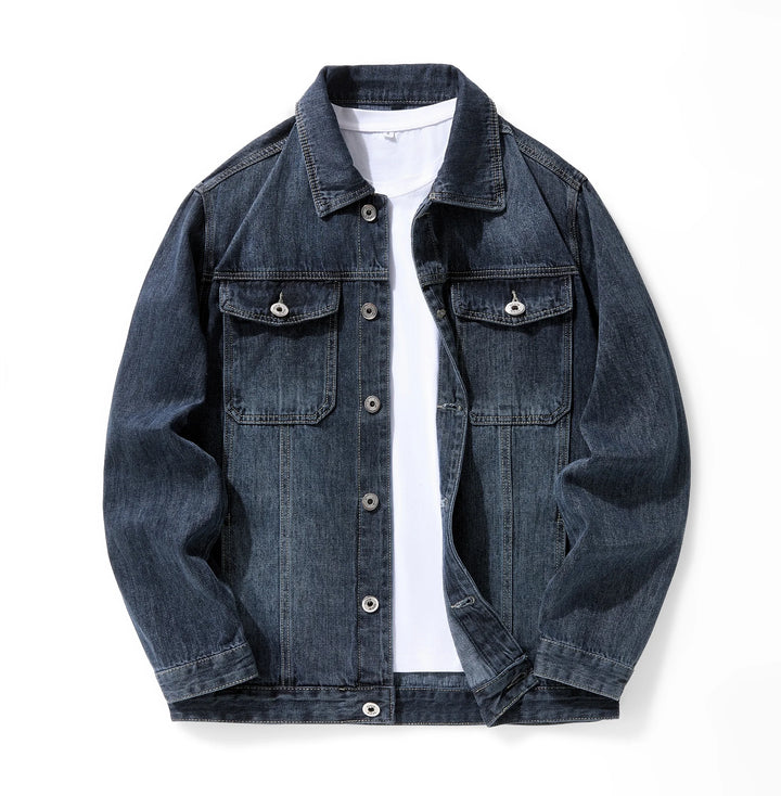 Men's durable denim jacket with button closure and chest pockets
