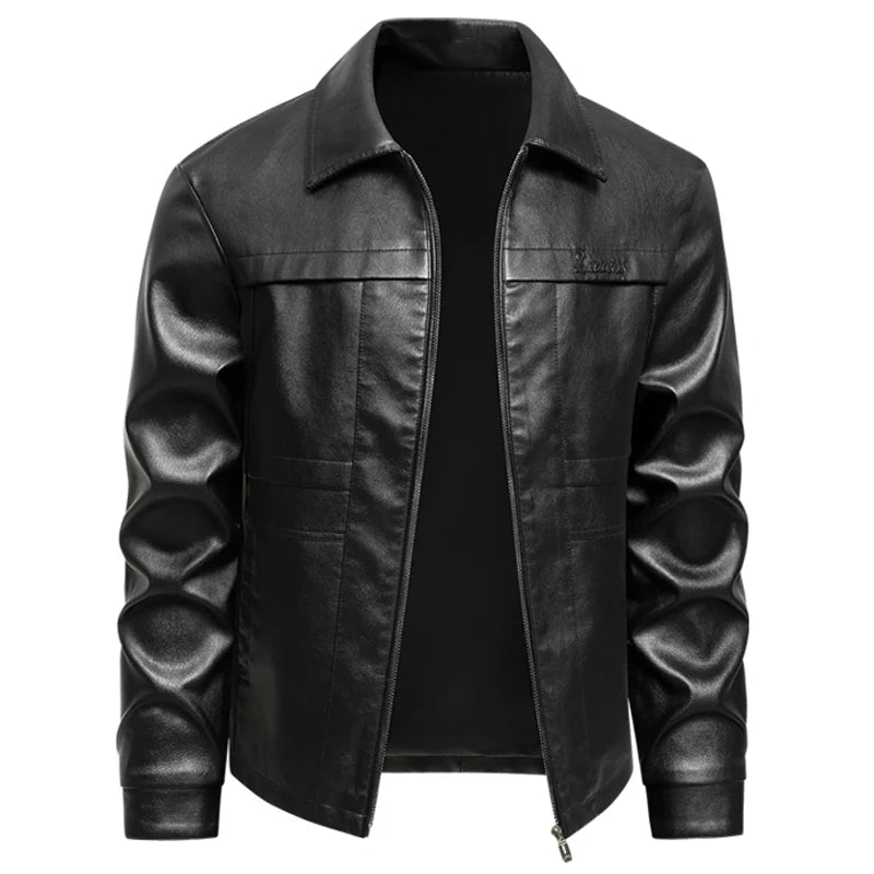 Men's faux leather biker jacket with oversized casual fit