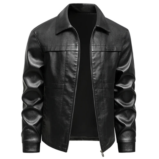 Men's faux leather biker jacket with oversized casual fit