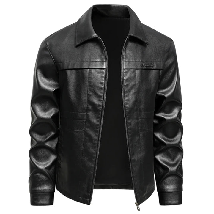 Men's faux leather biker jacket with oversized casual fit