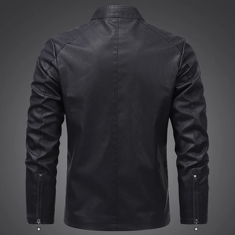Men's Faux PU Leather Motorcycle Jacket | Bold Structured Autumn Style 3