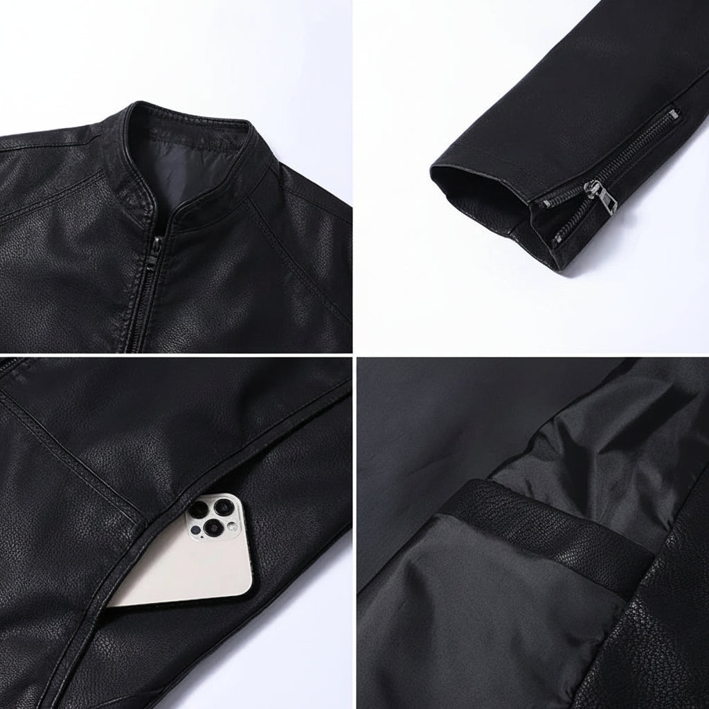 Men's Faux PU Leather Motorcycle Jacket | Bold Structured Autumn Style 5
