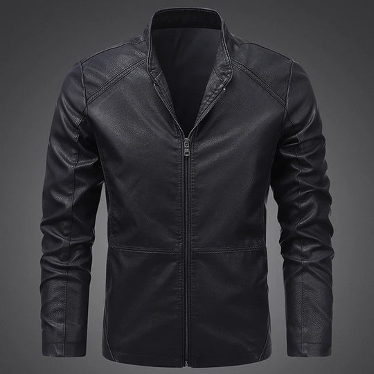 Men's faux PU leather motorcycle jacket with structured biker shape