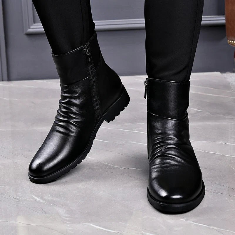 Men's Genuine Cowhide Mid Boots | Classic Winter Style with Warm Lining 3