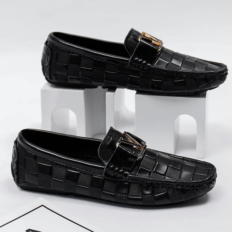 Men's Genuine Leather Loafers | Bold Woven Design Comfort 0