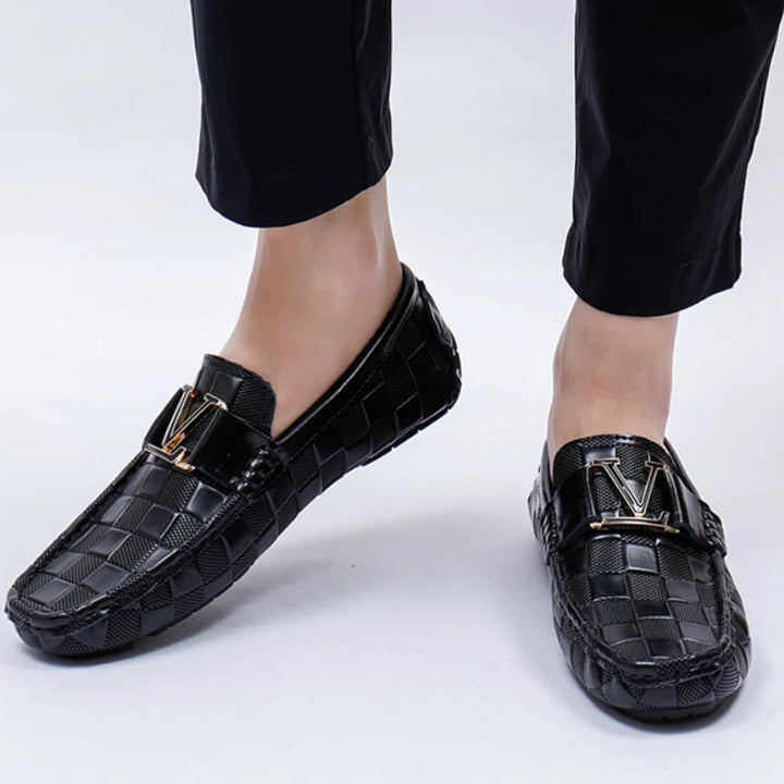 Men's Genuine Leather Loafers | Bold Woven Design Comfort 1