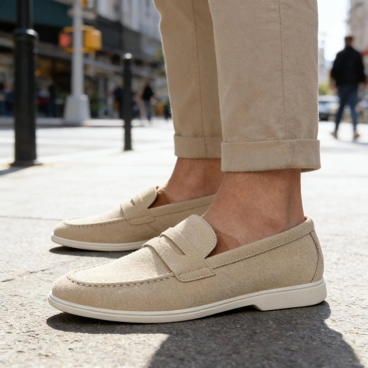 Men's leather moccasins with breathable slip-on construction