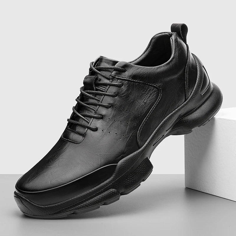 Men's leather Oxford casual shoes with lightweight thick sole