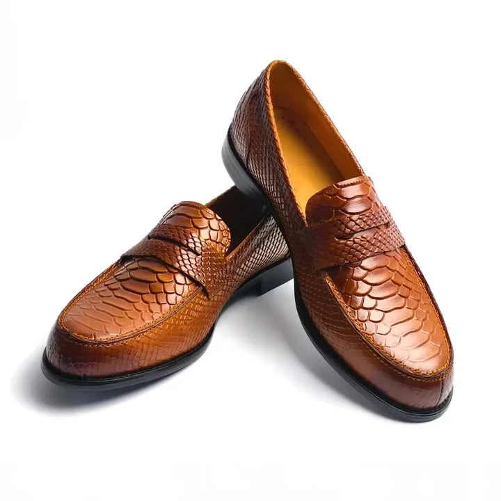 Men's leather penny loafers with polished slip-on shape