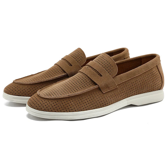 Men's leather slip-on loafers with refined low-profile sole