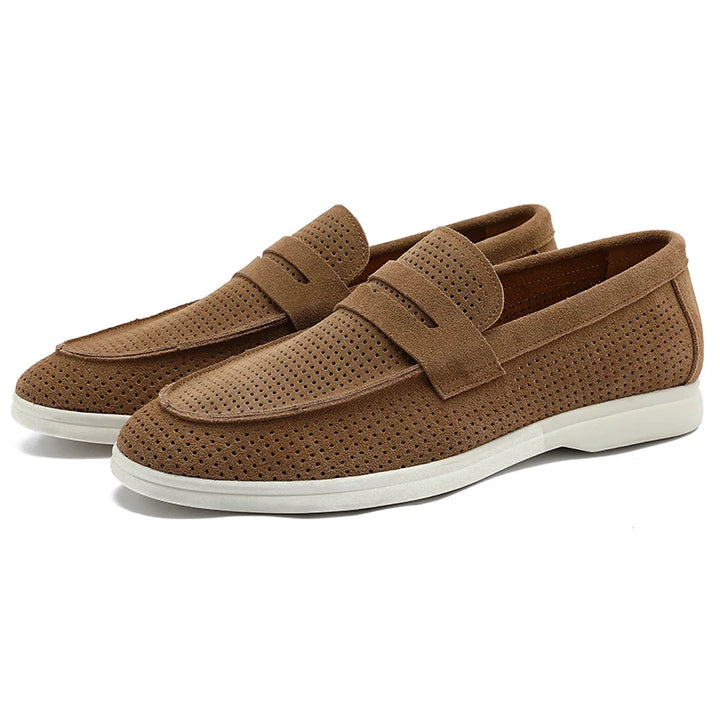 Men's leather slip-on loafers with refined low-profile sole