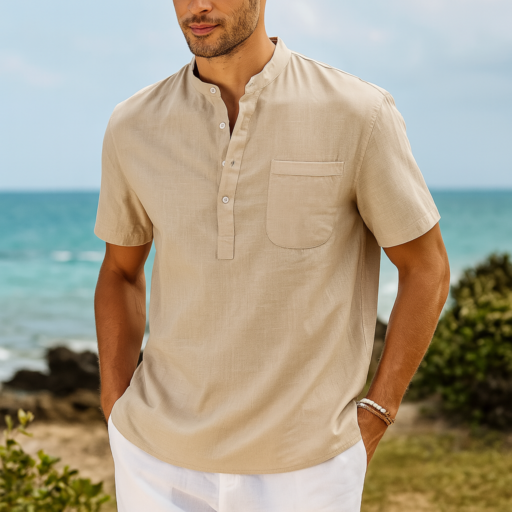 Men's Gossamer Linen Henley Shirt | Lightweight Summer Essential Comfort 1