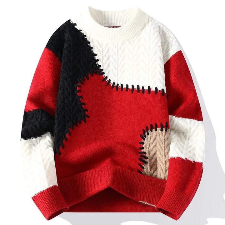 Men's heavy textured knit sweater with winter-weight structure