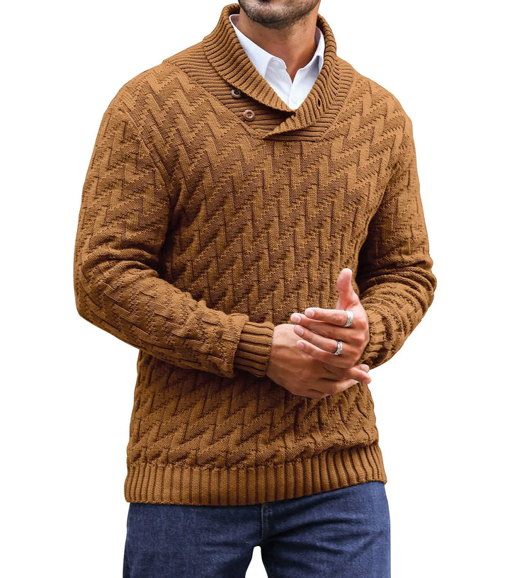Men's herringbone turtleneck sweater with textured winter knit