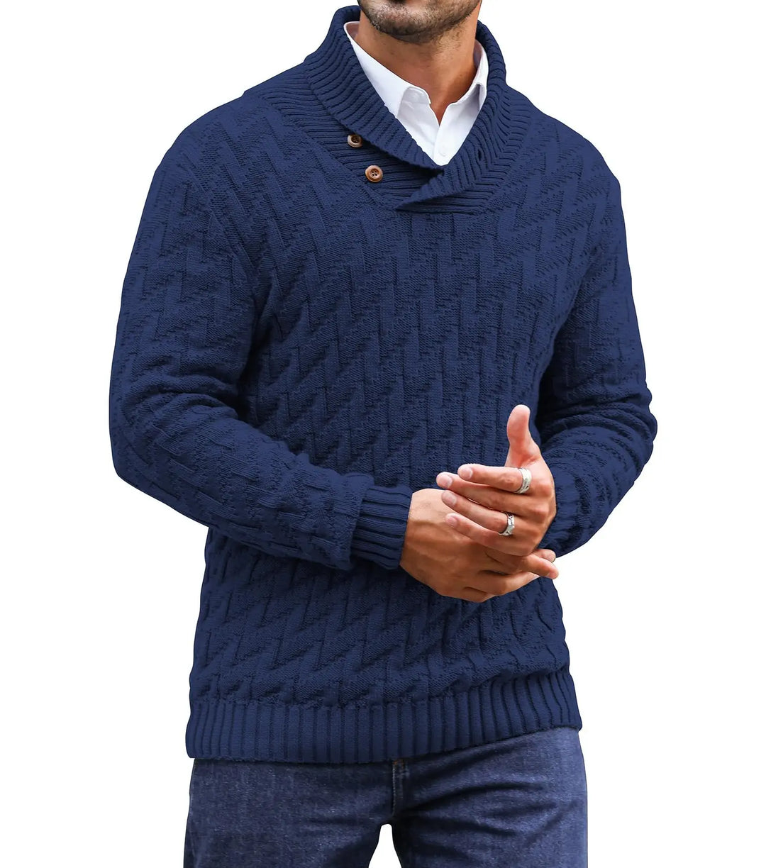 Men's Herringbone Knit Sweater | Stylish Turtleneck Comfort for Winter Layering