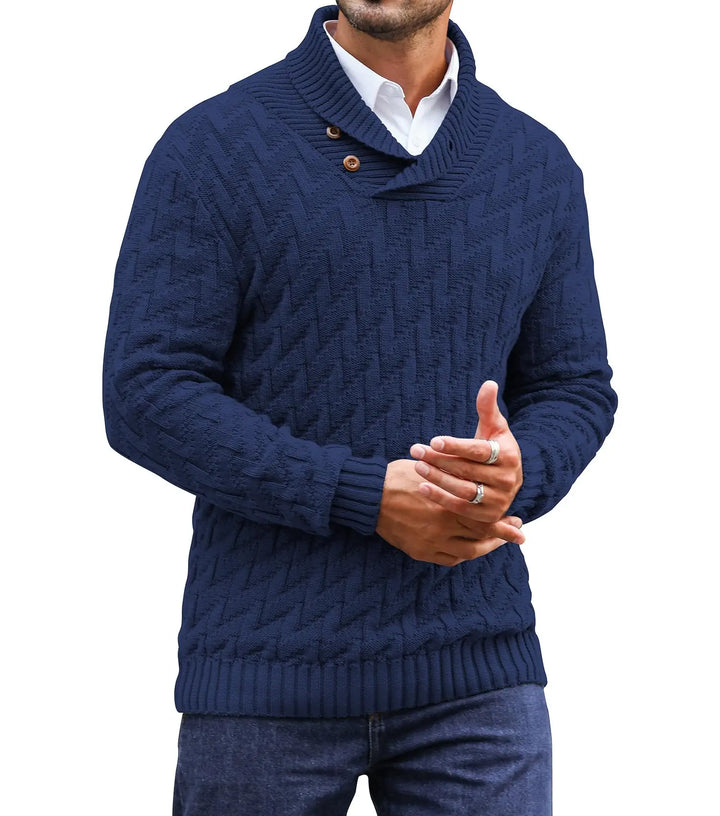 Men's Herringbone Knit Sweater | Stylish Turtleneck Comfort for Winter Layering