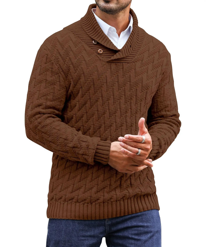 Men's Herringbone Knit Sweater | Stylish Turtleneck Comfort for Winter Layering