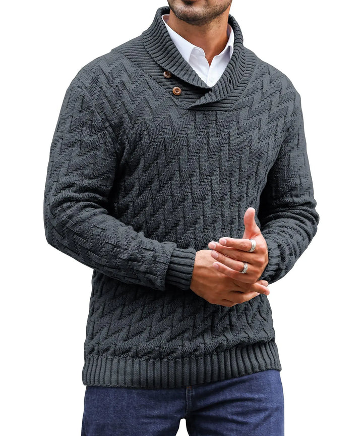 Men's Herringbone Knit Sweater | Stylish Turtleneck Comfort for Winter Layering