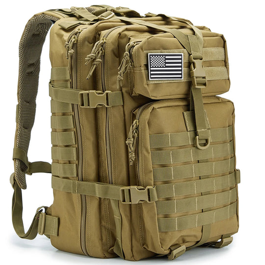 Atlas 45L tactical backpack with high-density nylon and MOLLE storage