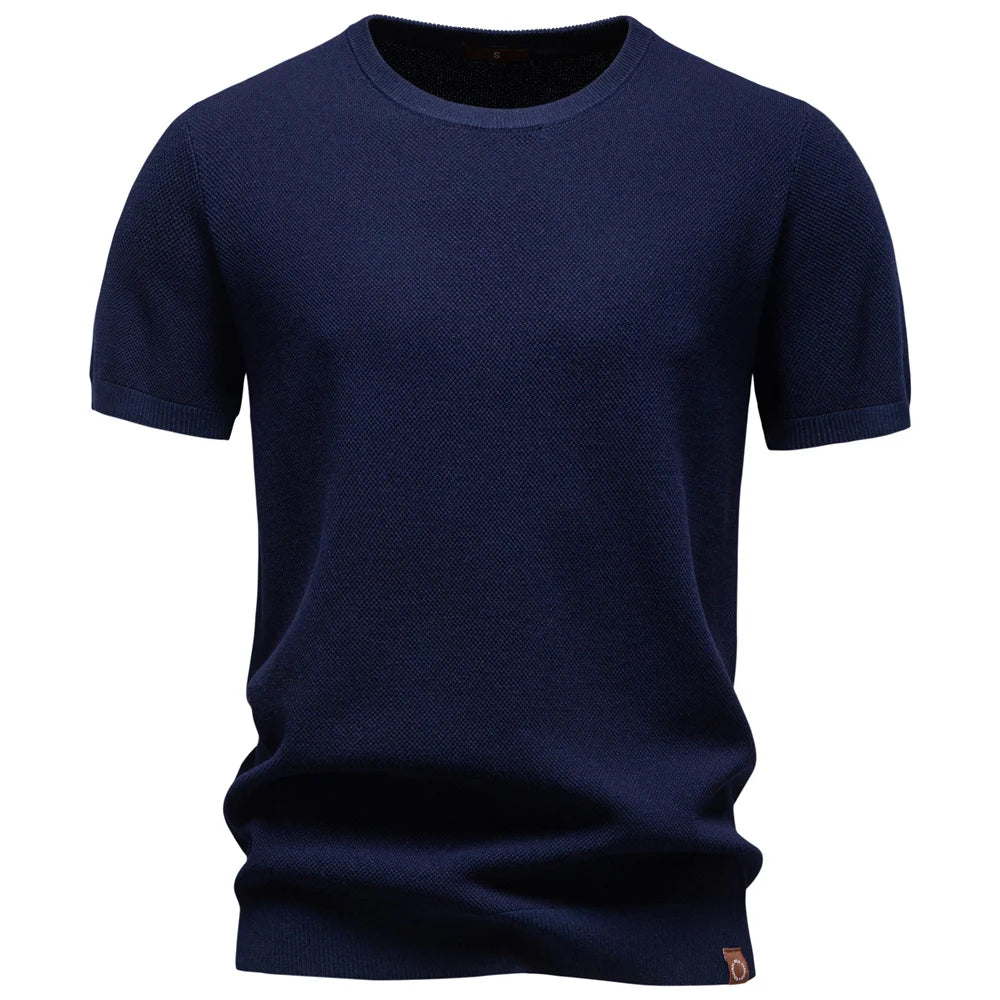 Men's ice silk O-neck T-shirt with breathable short sleeves