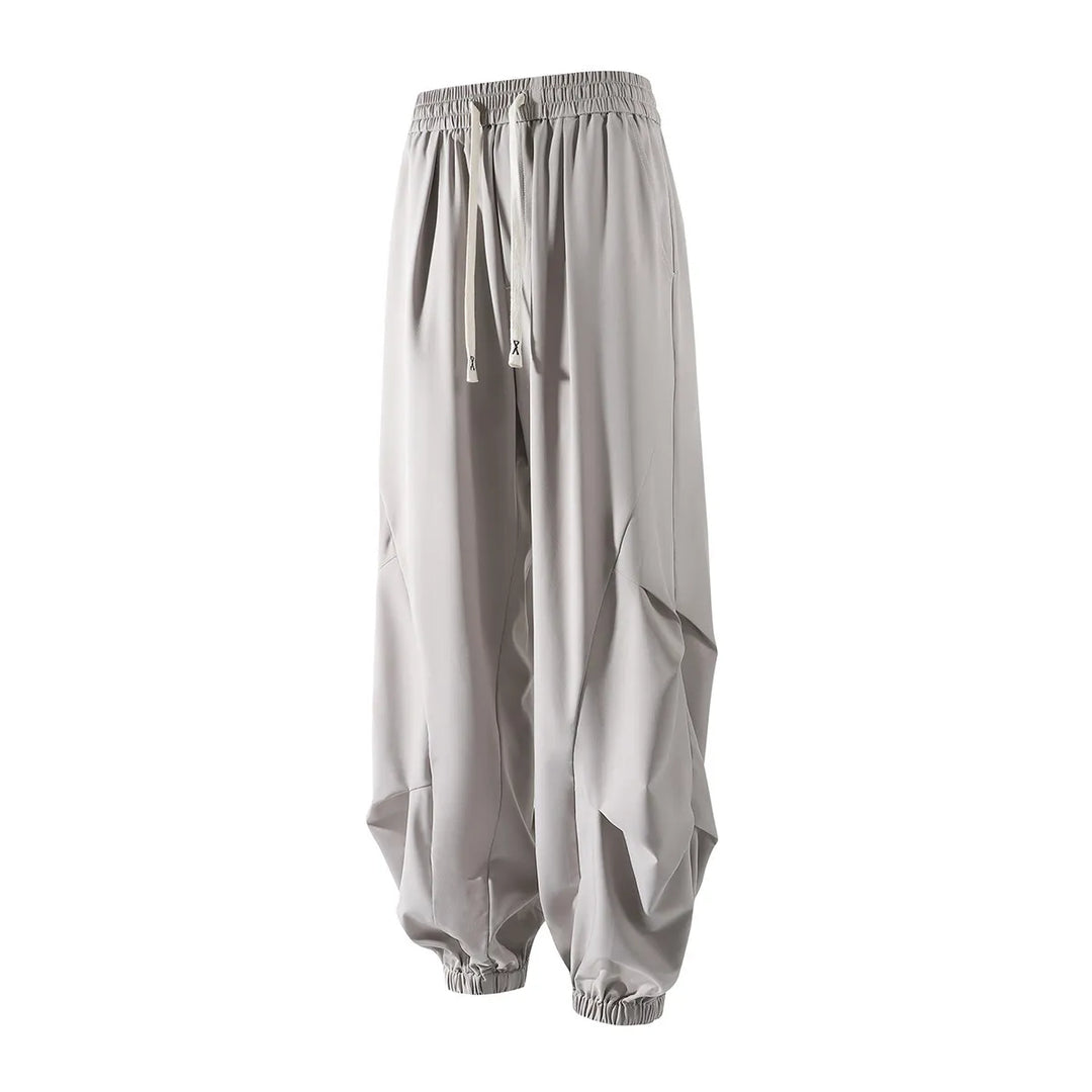 Men's ice silk pleated pants with elastic waist comfort