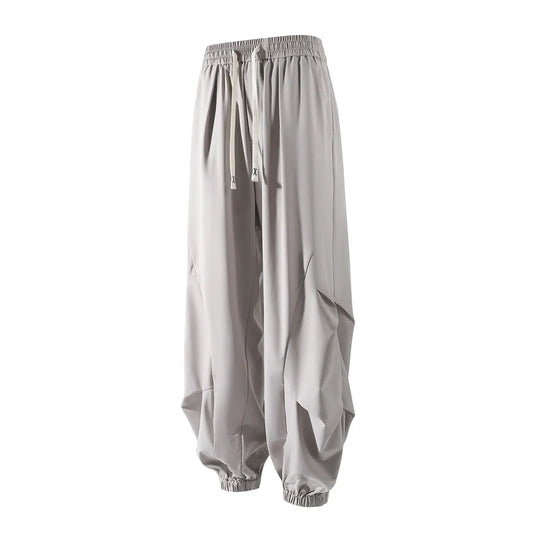 Men's ice silk pleated pants with elastic waist comfort