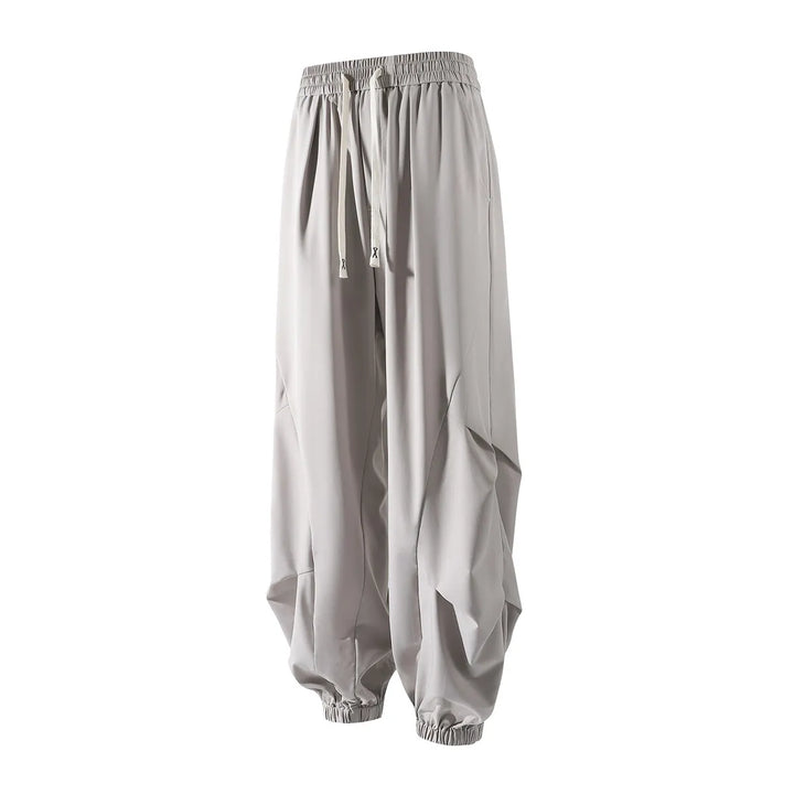 Men's ice silk pleated pants with elastic waist comfort
