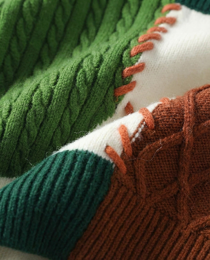 Men's Knit Patchwork Sweater | Textured Relaxed Fit with Bold Contrast 7