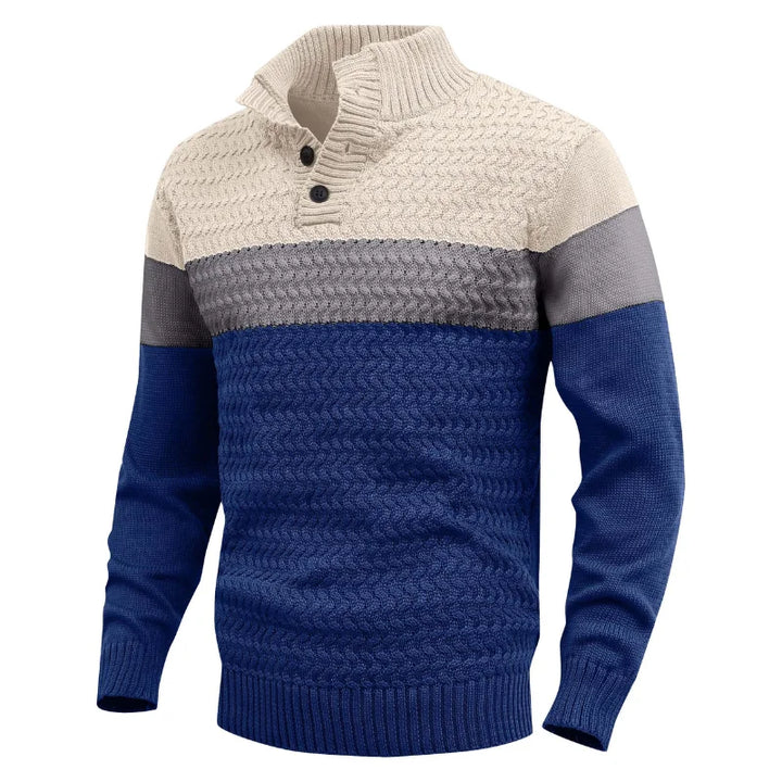 Men's color-block knit pullover sweater with cozy texture