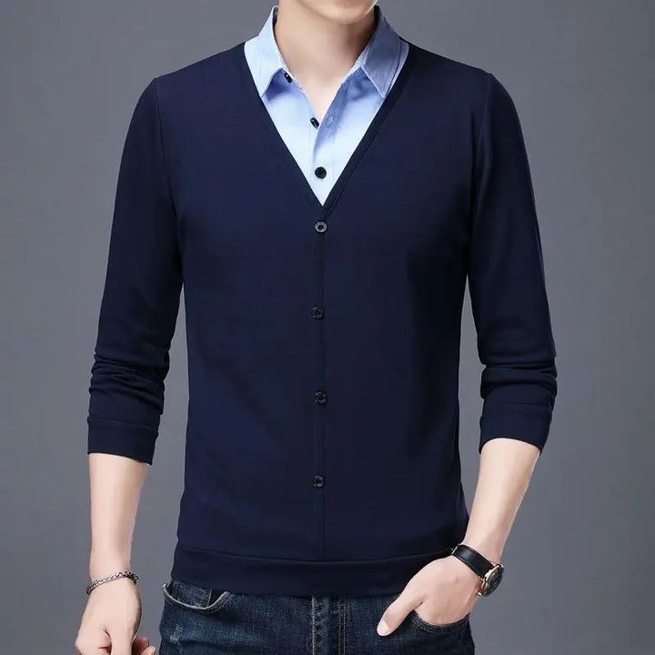 Men's knitted patchwork sweater with loose spring-autumn fit