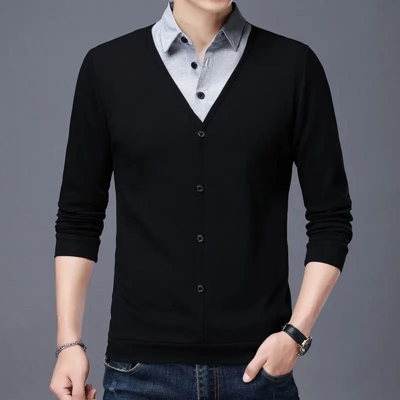 Men's Knitted Patchwork Sweater | Stylish Loose Fit for Spring Autumn 1