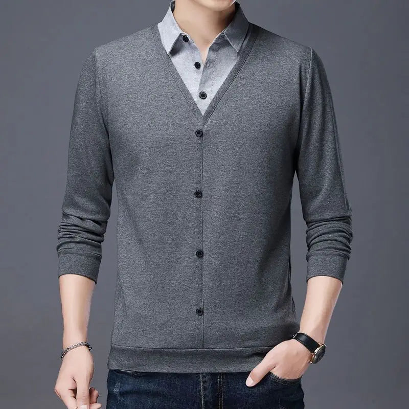 Men's Knitted Patchwork Sweater | Stylish Loose Fit for Spring Autumn 2