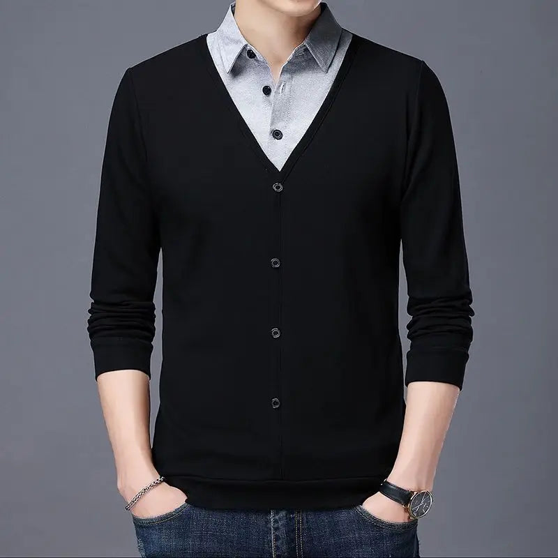 Men's Knitted Patchwork Sweater | Stylish Loose Fit for Spring Autumn 4