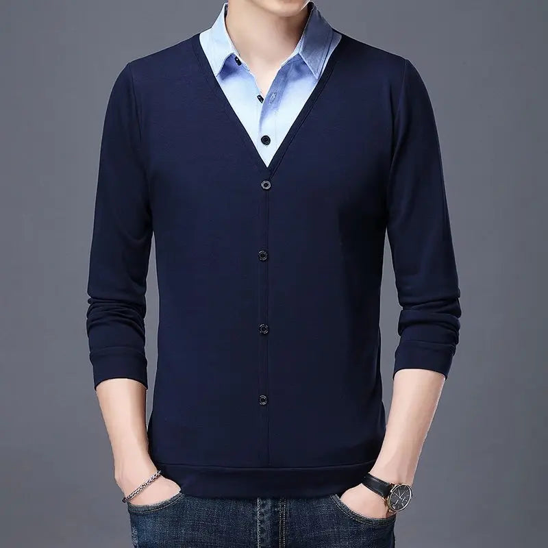 Men's Knitted Patchwork Sweater | Stylish Loose Fit for Spring Autumn 5