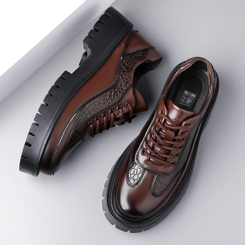 Men's Leather Brown Dress Shoes | Classic Retro Elegance with Thick Sole | All-Day Comfort Fit 2