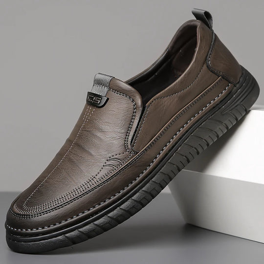 Men's leather loafers with soft sole and summer slip-on shape