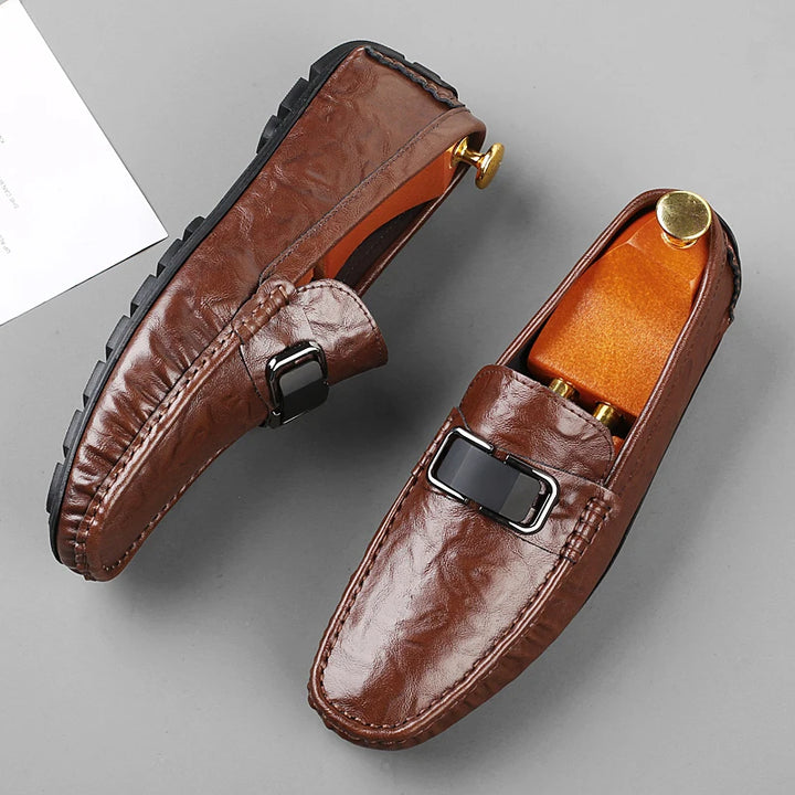 Men's leather penny loafers with classic handmade slip-on shape