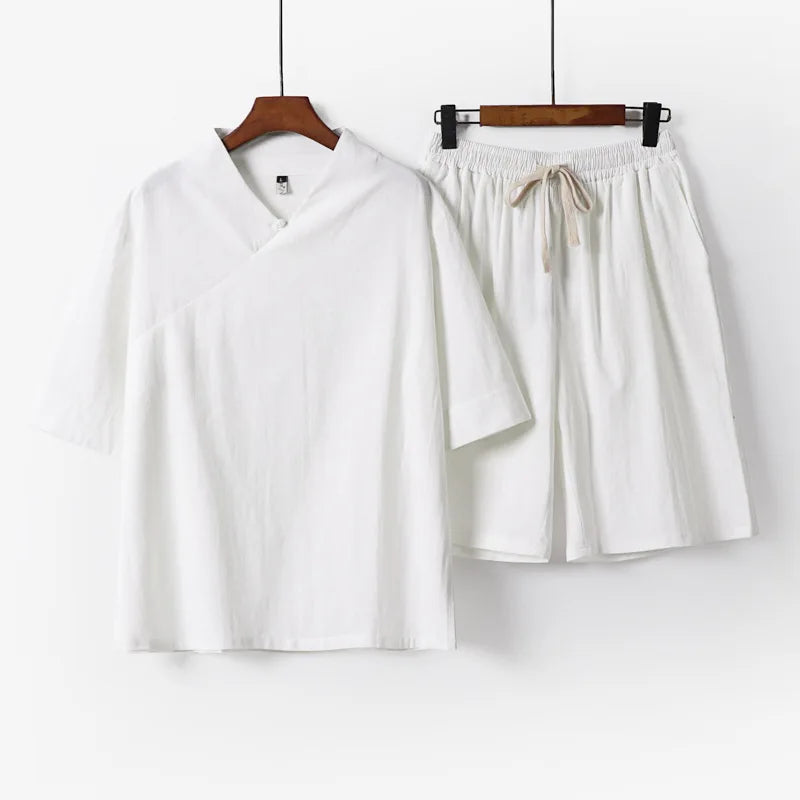 Men's Lightweight Breathable V-Neck T-Shirt and Drawstring Shorts Set | Effortless Summer Comfort Fit 3