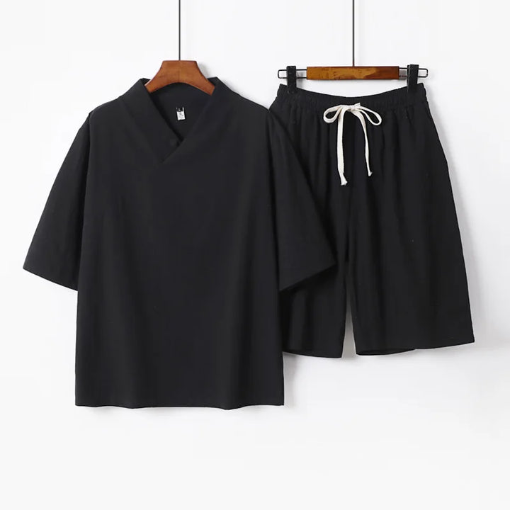 Men's Lightweight Breathable V-Neck T-Shirt and Drawstring Shorts Set | Effortless Summer Comfort Fit 4