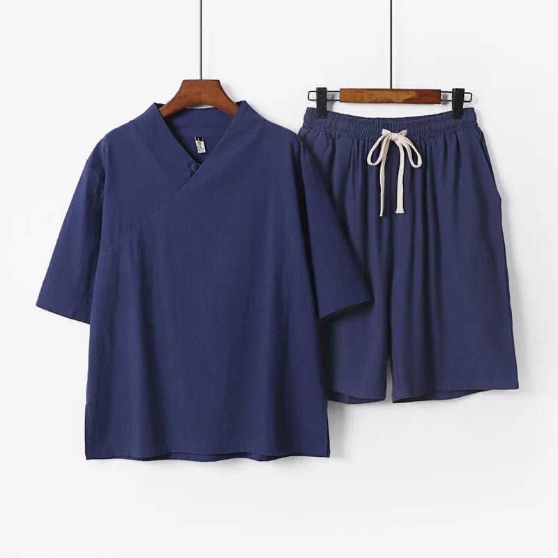 Men's Lightweight Breathable V-Neck T-Shirt and Drawstring Shorts Set | Effortless Summer Comfort Fit 5